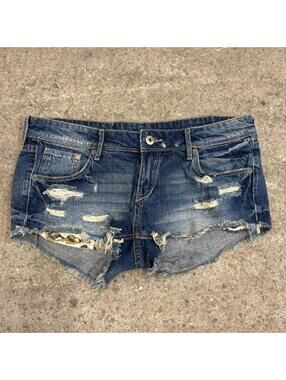 Vintage Y2K Low Rise Denim Micro Shorts Glitter Pocket